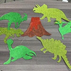 Happy birthday gold and green dinosaur theme banners glitter paper new